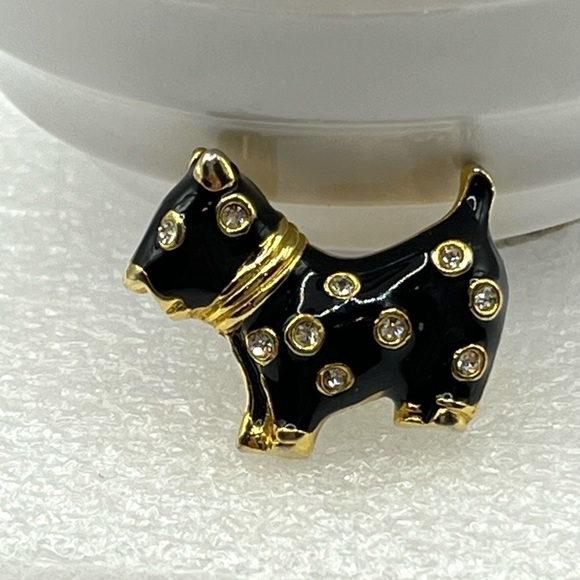 Miniature Scottish Terrier Pin Brooch Dog Rhinestone Black Enamel Cute Tiny Dog - Picture 5 of 10